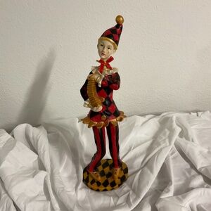 Vintage Mann Harlequin Figurine 12" Tall matte ceramic/plaster accordion